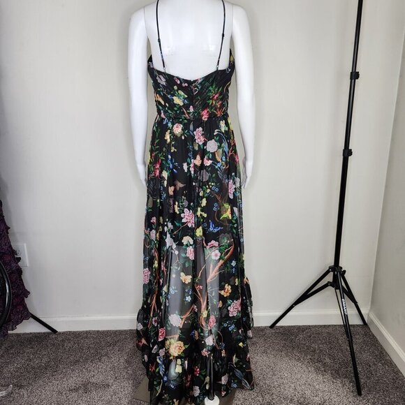 NWT Marchesa Notte Flowering Floral Keyhole High Low Gown Black Combo Size 6 - Picture 8 of 16